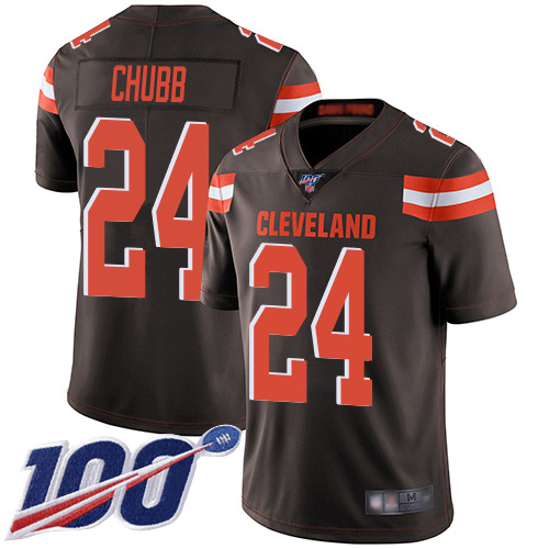 Cleveland Browns Nick Chubb Men Brown Limited Jersey #24 NFL Football Home 100th Season Vapor Untouchable